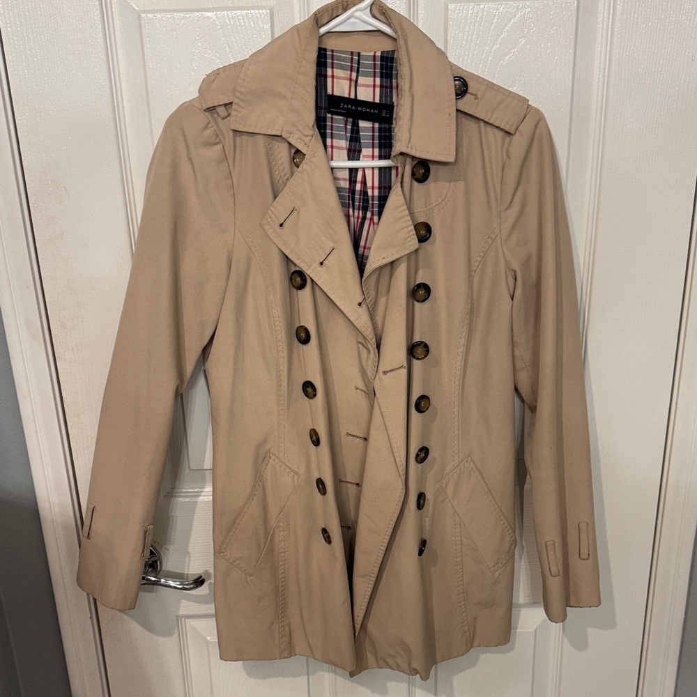 Zara Women's Beige Double-Breasted Trench Coat